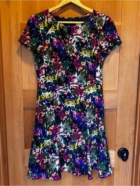 J. Crew Multicolor Floral Short-Sleeve Fit & Flare Dress